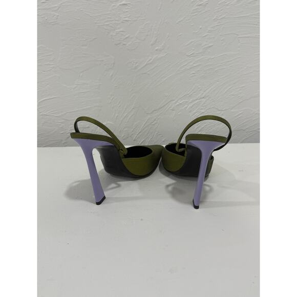 Saint Laurent Crepe De Chine Blade 105 Slingback Pumps Lime Nero Women's Size 41 - Picture 6 of 8